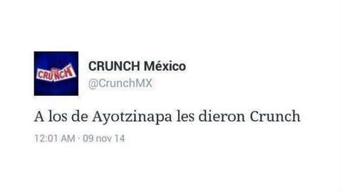 Chocolates Crunch de Nestlé se burla de normalistas de Ayotzinapa.