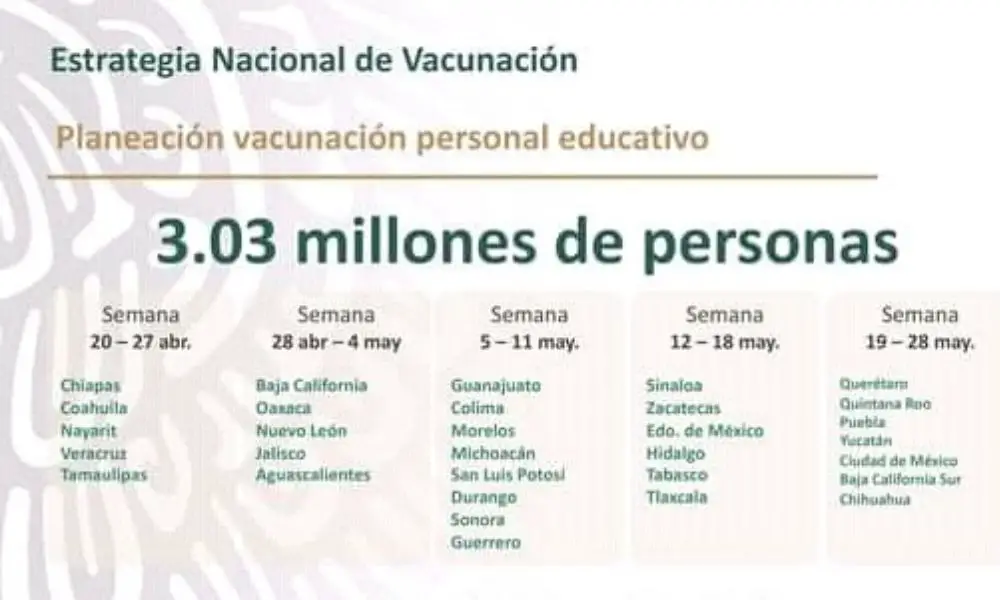 Presentan calendario de vacunación de los maestros