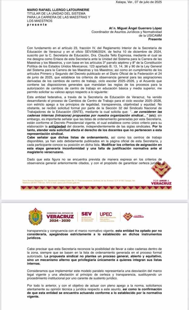 oficio sev a snte