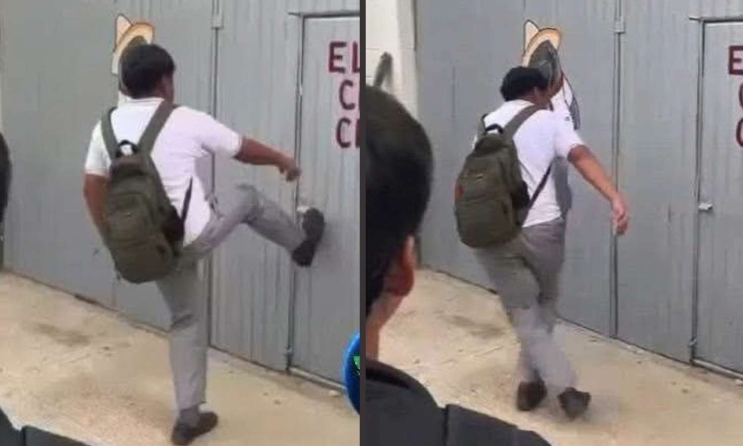 Estudiante patea puerta